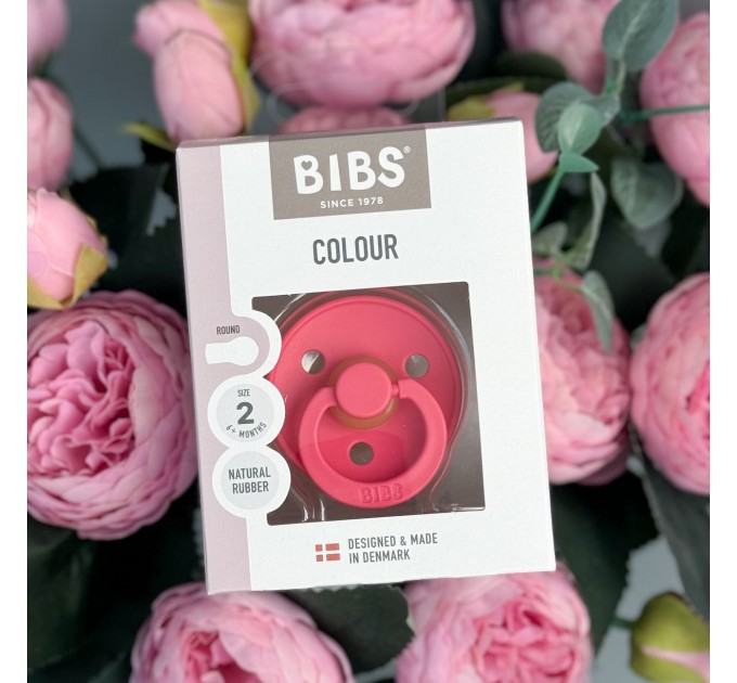 Соска пустушка 6-18 міс. BIBS Colour Latex Round (кругла) – Coral