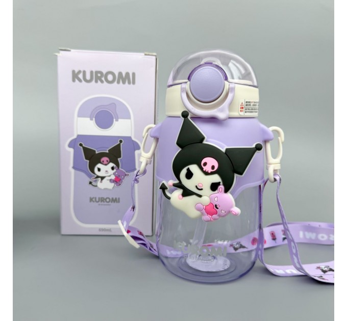 Пляшечка для води Kuromi Фіолетова з трубочкою, 690 мл 