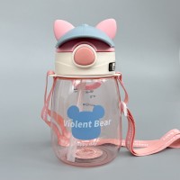 Пляшечка для води Bear "Happy day" Рожевий з трубочкою, 550 мл