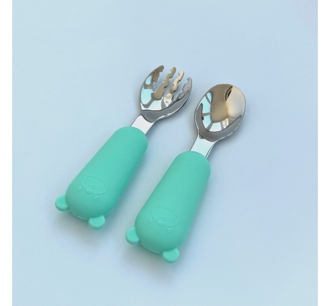 Прибори металеві з силіконовою ручкою Ведмедик