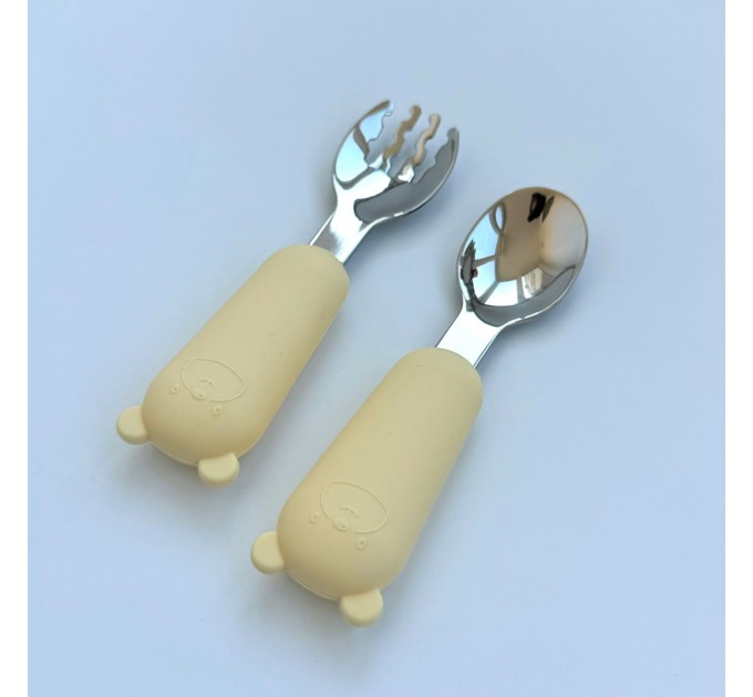 Прибори металеві з силіконовою ручкою Ведмедик