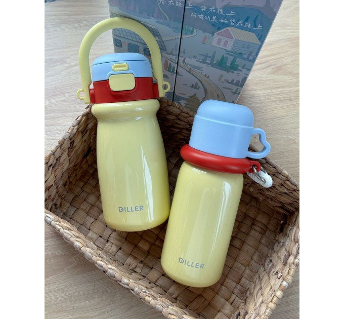 Термос - поїльник 480 мл з подвійною кришкою з чашкою Жовтий