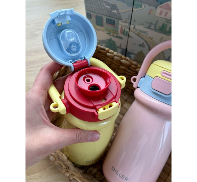 Термос - поїльник 480 мл з подвійною кришкою з чашкою Жовтий