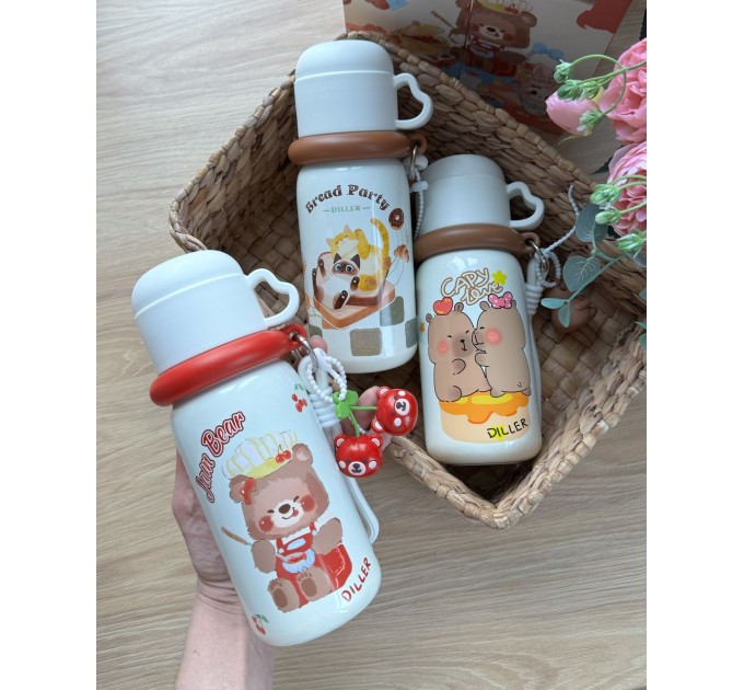 Термос - поїльник 480 мл з подвійною кришкою з чашкою Ведмедик