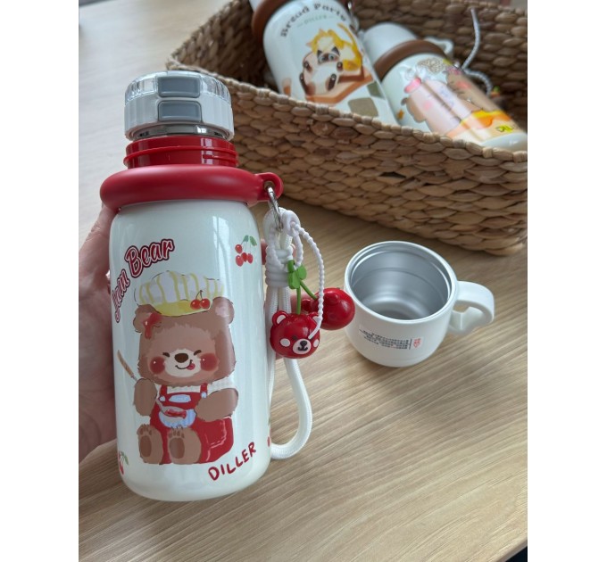 Термос - поїльник 480 мл з подвійною кришкою з чашкою Ведмедик