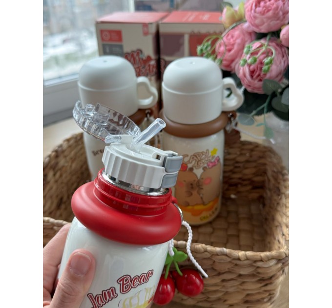 Термос - поїльник 480 мл з подвійною кришкою з чашкою Ведмедик