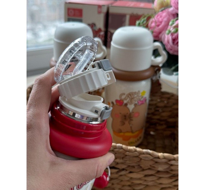 Термос - поїльник 480 мл з подвійною кришкою з чашкою Ведмедик