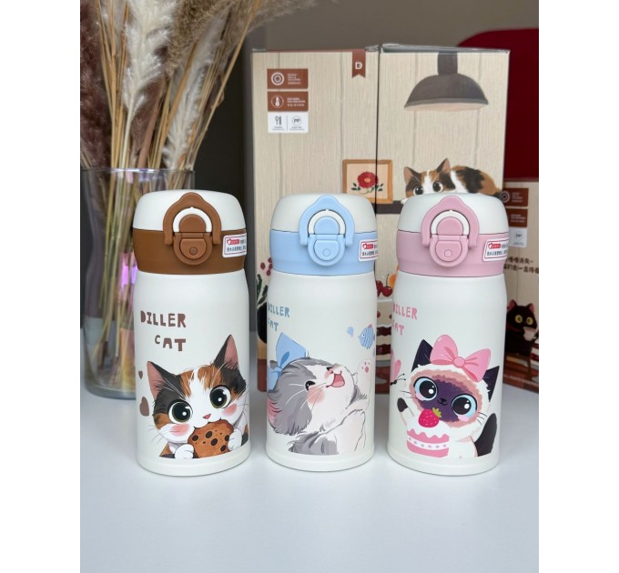 Термос - поїльник для дітей 280 мл, Diller Cat блакитний