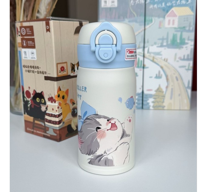 Термос - поїльник для дітей 280 мл, Diller Cat блакитний