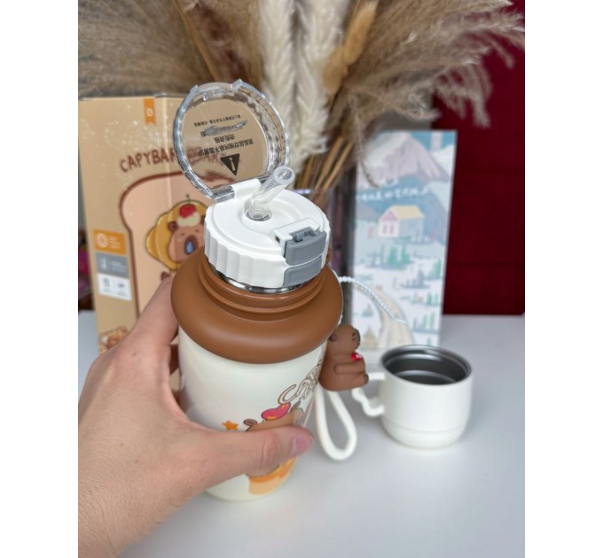 Термос - поїльник 480 мл з подвійною кришкою з чашкою Капібара