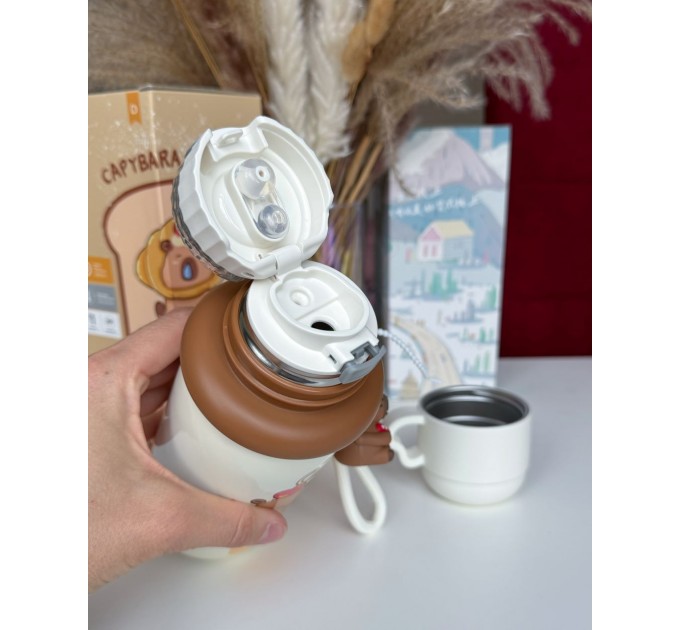 Термос - поїльник 480 мл з подвійною кришкою з чашкою Капібара