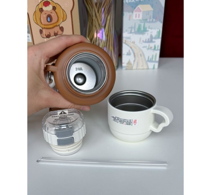 Термос - поїльник 480 мл з подвійною кришкою з чашкою Котики