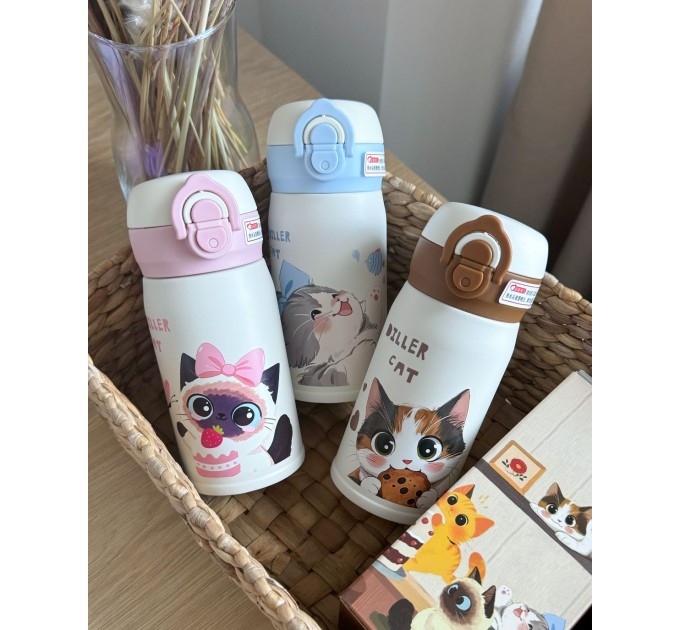 Термос - поїльник для дітей 280 мл, Diller Cat блакитний