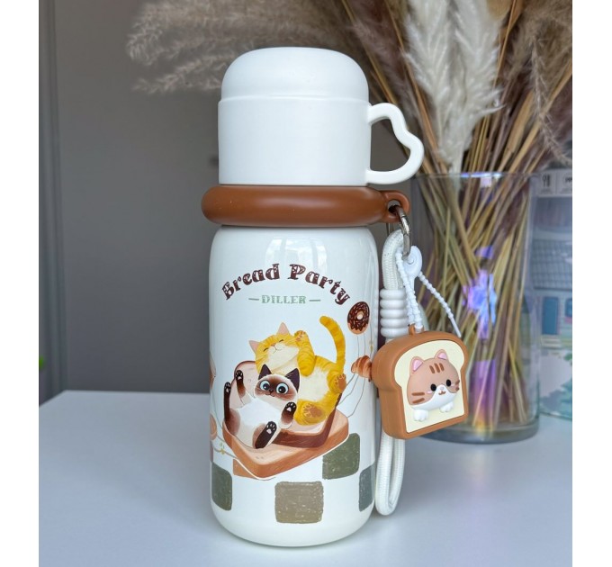 Термос - поїльник 480 мл з подвійною кришкою з чашкою Котики