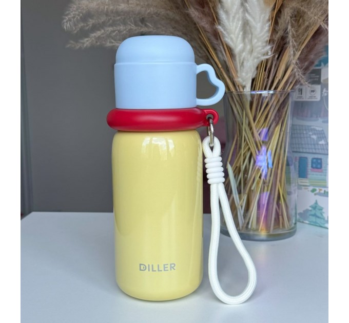 Термос - поїльник 480 мл з подвійною кришкою з чашкою Жовтий