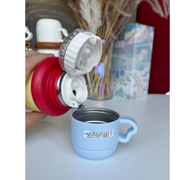 Термос - поїльник 480 мл з подвійною кришкою з чашкою Жовтий