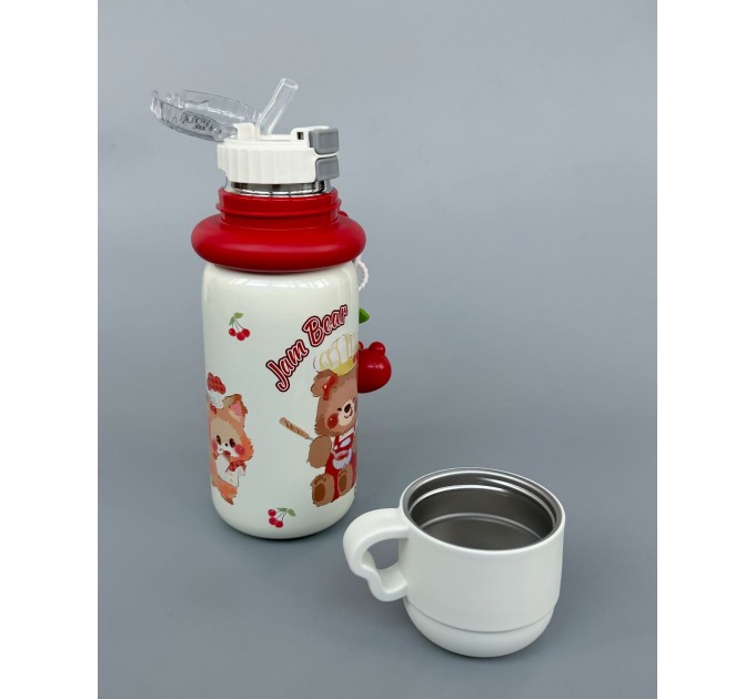 Термос - поїльник 480 мл з подвійною кришкою з чашкою Ведмедик