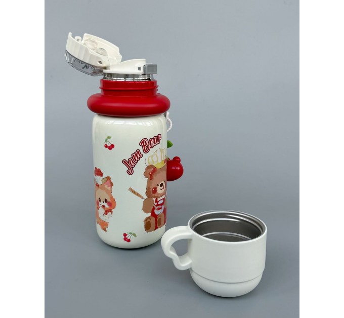 Термос - поїльник 480 мл з подвійною кришкою з чашкою Ведмедик