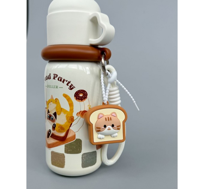 Термос - поїльник 480 мл з подвійною кришкою з чашкою Котики