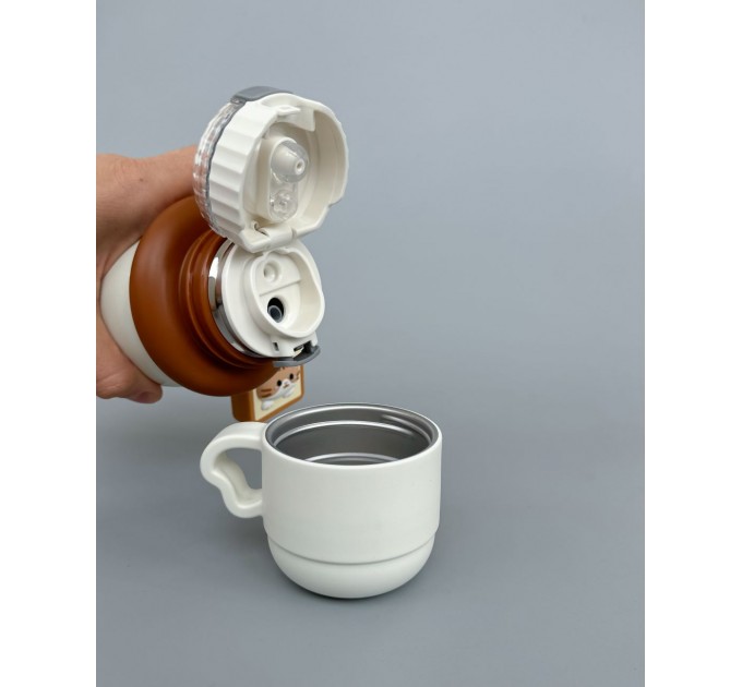 Термос - поїльник 480 мл з подвійною кришкою з чашкою Котики