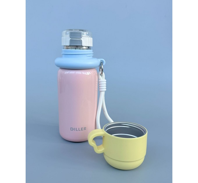 Термос - поїльник 480 мл з подвійною кришкою з чашкою Рожевий