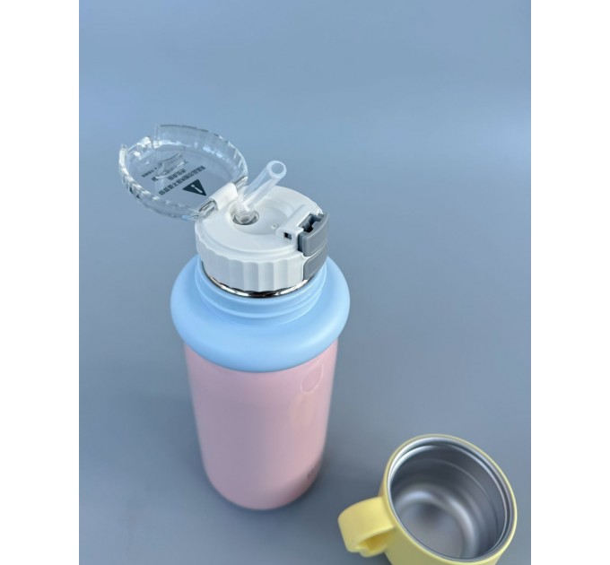 Термос - поїльник 480 мл з подвійною кришкою з чашкою Рожевий