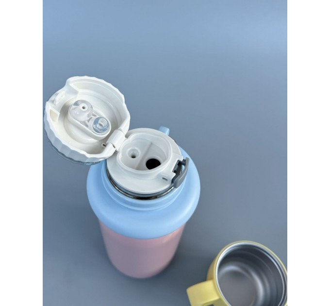 Термос - поїльник 480 мл з подвійною кришкою з чашкою Рожевий