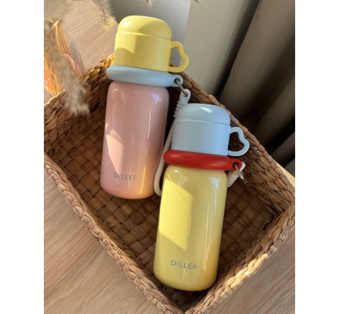 Термос - поїльник 480 мл з подвійною кришкою з чашкою Рожевий