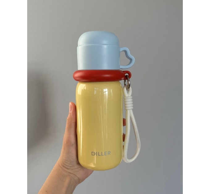 Термос - поїльник 480 мл з подвійною кришкою з чашкою Жовтий