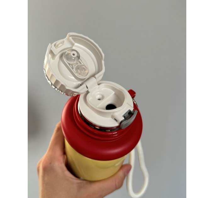 Термос - поїльник 480 мл з подвійною кришкою з чашкою Жовтий