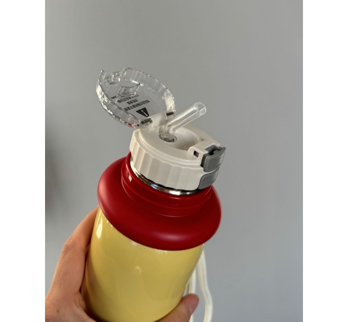 Термос - поїльник 480 мл з подвійною кришкою з чашкою Жовтий