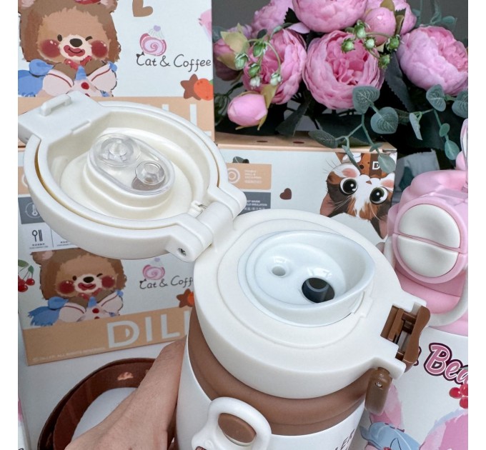 Термос - поїльник з ручками 410 мл, коричневий Cat Diller