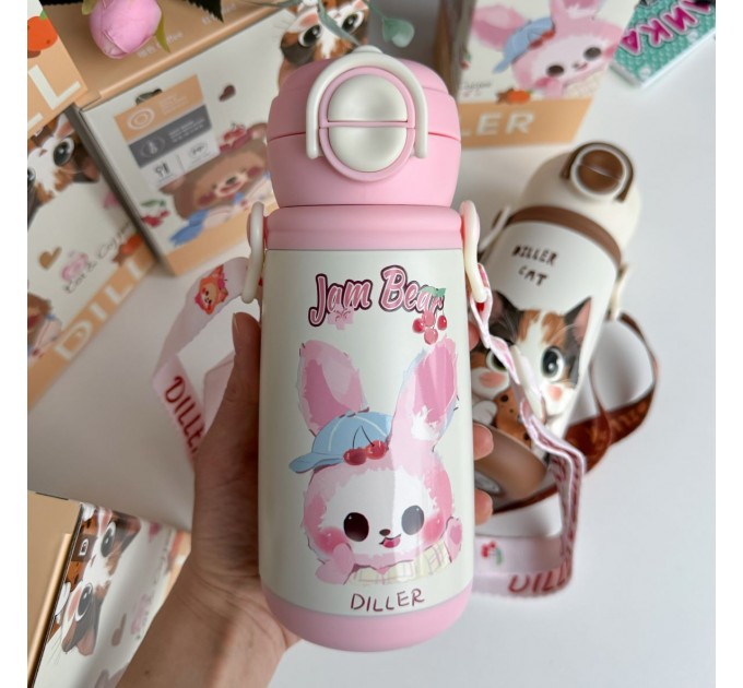 Термос - поїльник з ручками 410 мл, рожевий Jam Bear Diller