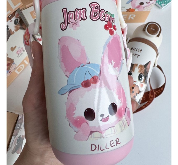 Термос - поїльник з ручками 410 мл, рожевий Jam Bear Diller