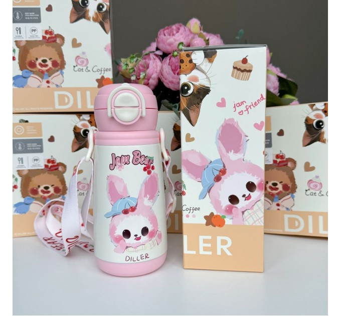 Термос - поїльник з ручками 410 мл, рожевий Jam Bear Diller