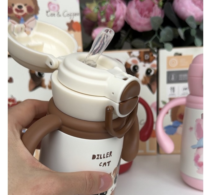 Термос - поїльник з ручками 350 мл Котик Diller