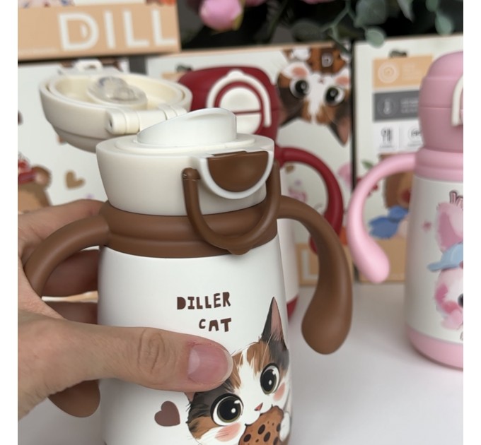 Термос - поїльник з ручками 350 мл Котик Diller