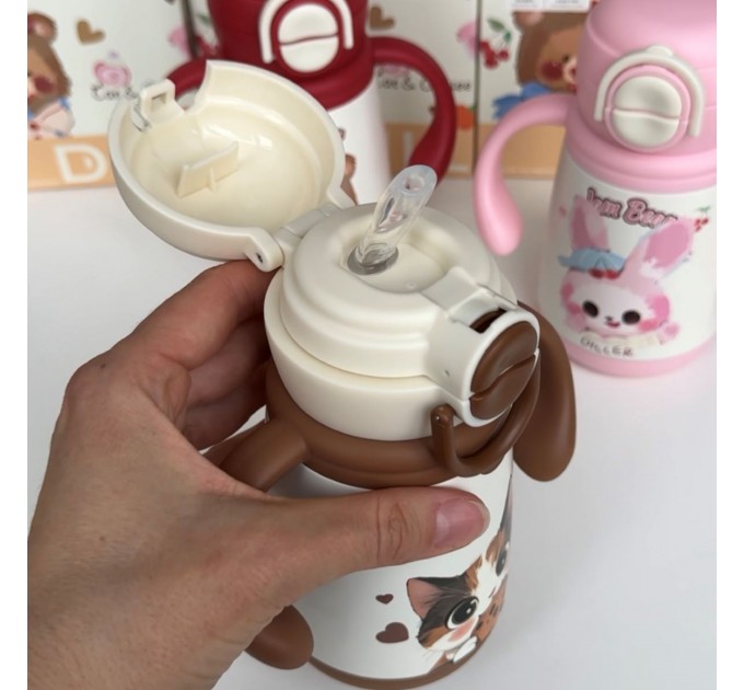 Термос - поїльник з ручками 350 мл Котик Diller