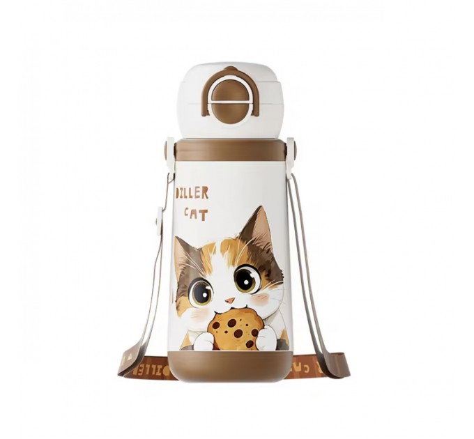 Термос - поїльник з ручками 410 мл, коричневий Cat Diller