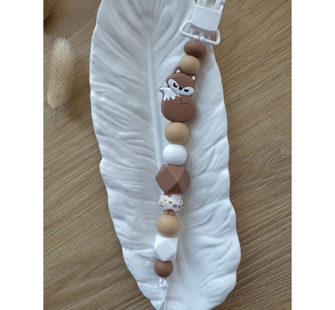 Тримач для пустушки з силіконовими намистинами, ВР113, Коричневий