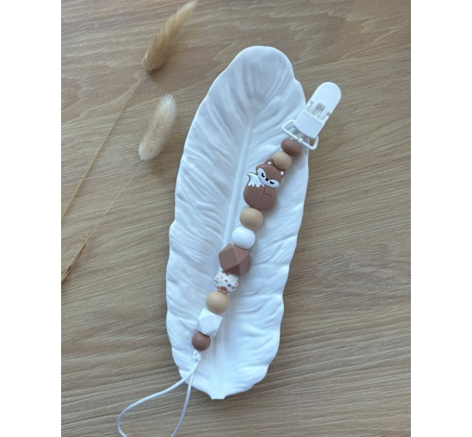 Тримач для пустушки з силіконовими намистинами, ВР113, Коричневий