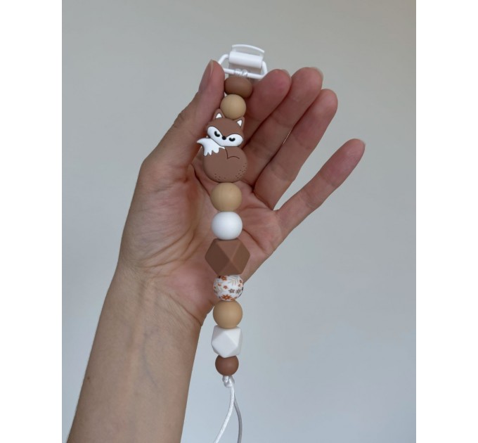 Тримач для пустушки з силіконовими намистинами, ВР113, Коричневий