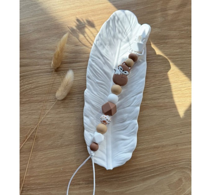 Тримач для пустушки з силіконовими намистинами, ВР113, Коричневий